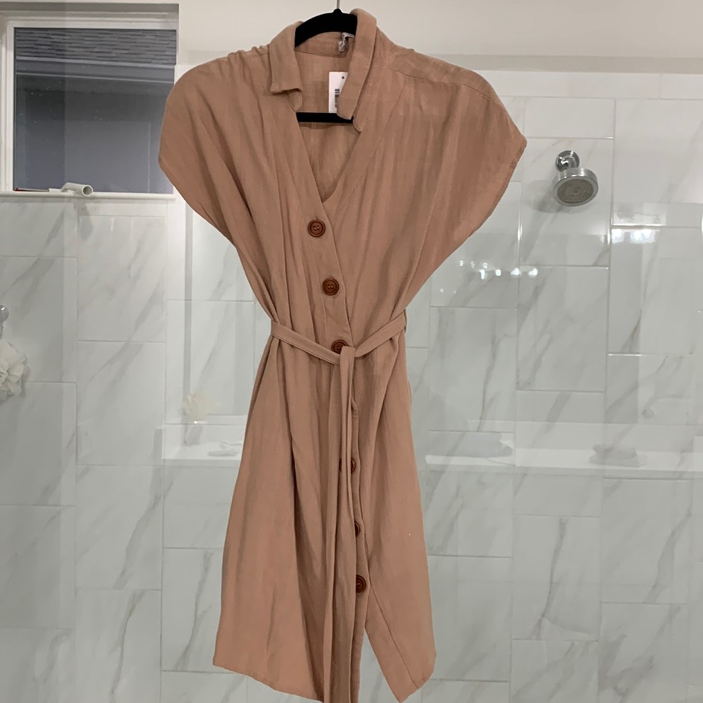 Lucca brown button down tie dress